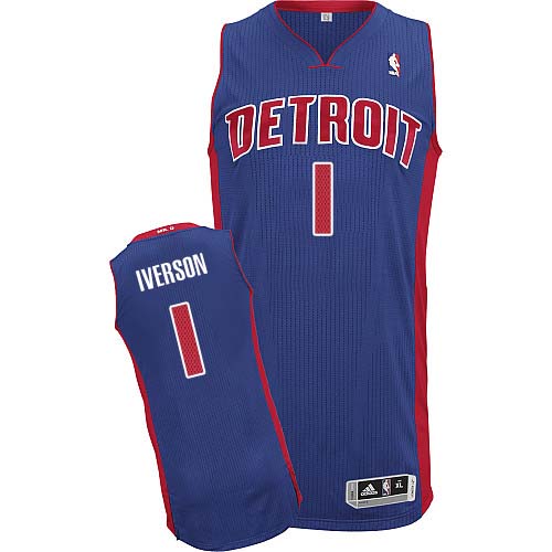 Mens Adidas Detroit Pistons 1 Allen Iverson Authentic Royal Blue Road NBA Jersey